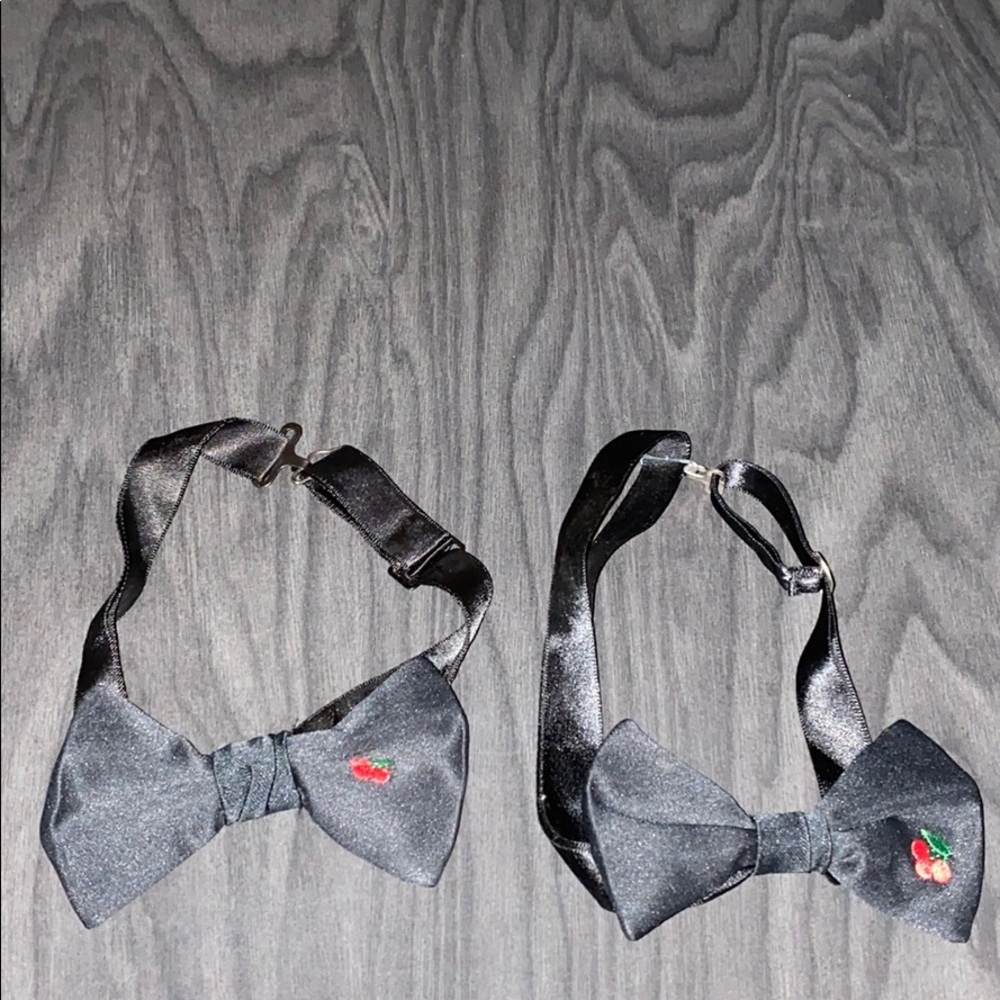 Vintage Cherry Stitched Black Adjustable Bow Tie